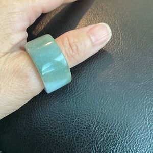 Jumbo Flat Green Natual Jade Band Ring Size 10.5 - 11 - Men Big Width 14mm